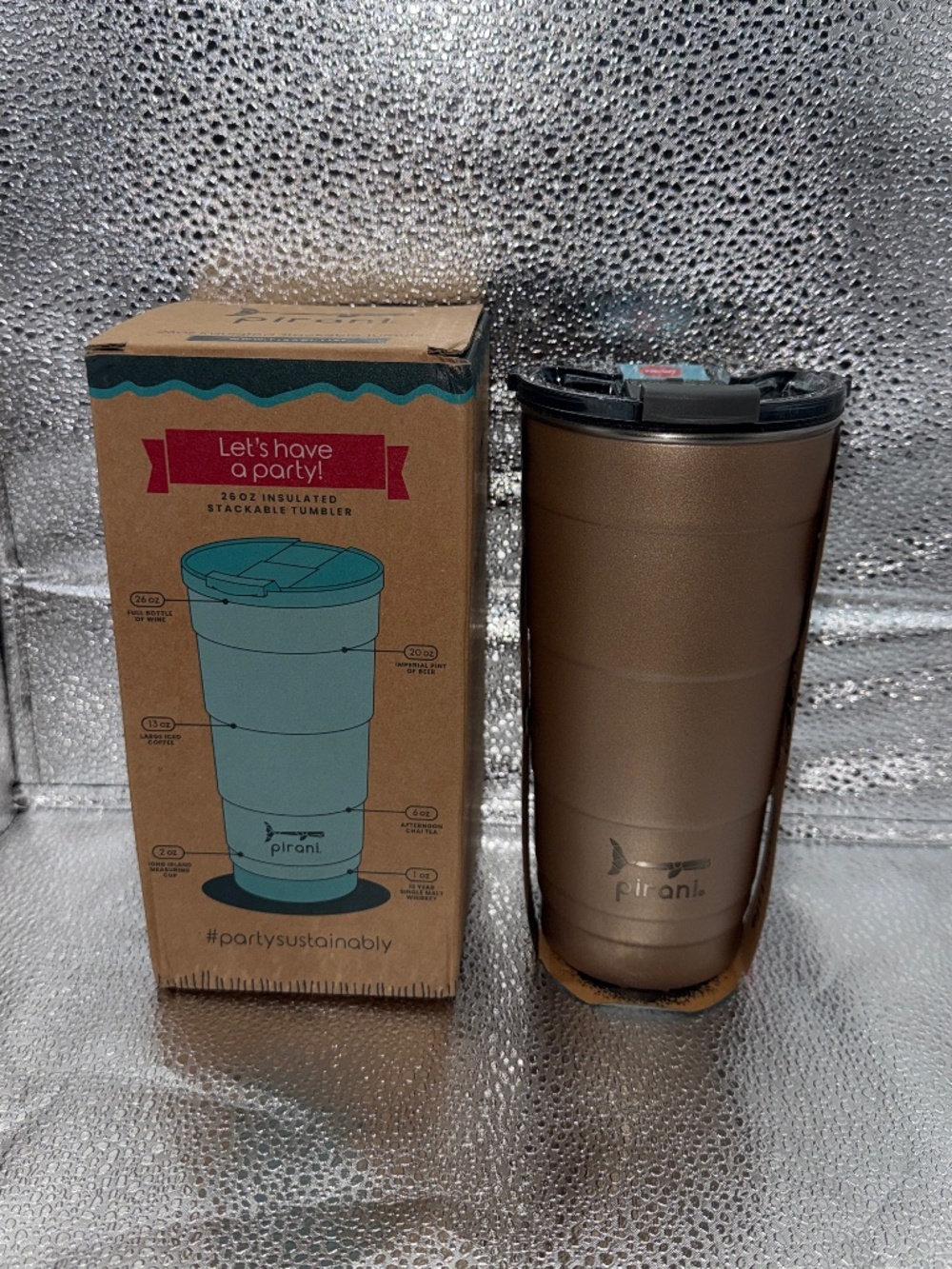 Pirani 26oz Insulated Stackable Tumbler Champagne Screw-On Lid New w/ Box